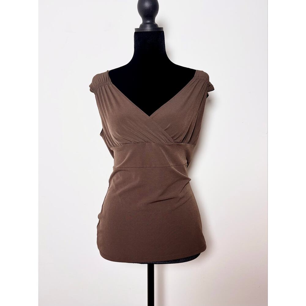 Vtg Y2K Van Heusen Brown Milkmaid Surplice Wrap Top Size S